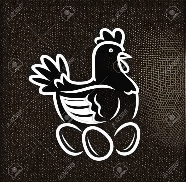 Gallina che depone le uova nel nido. Logo di pollo o vettore di simbolo