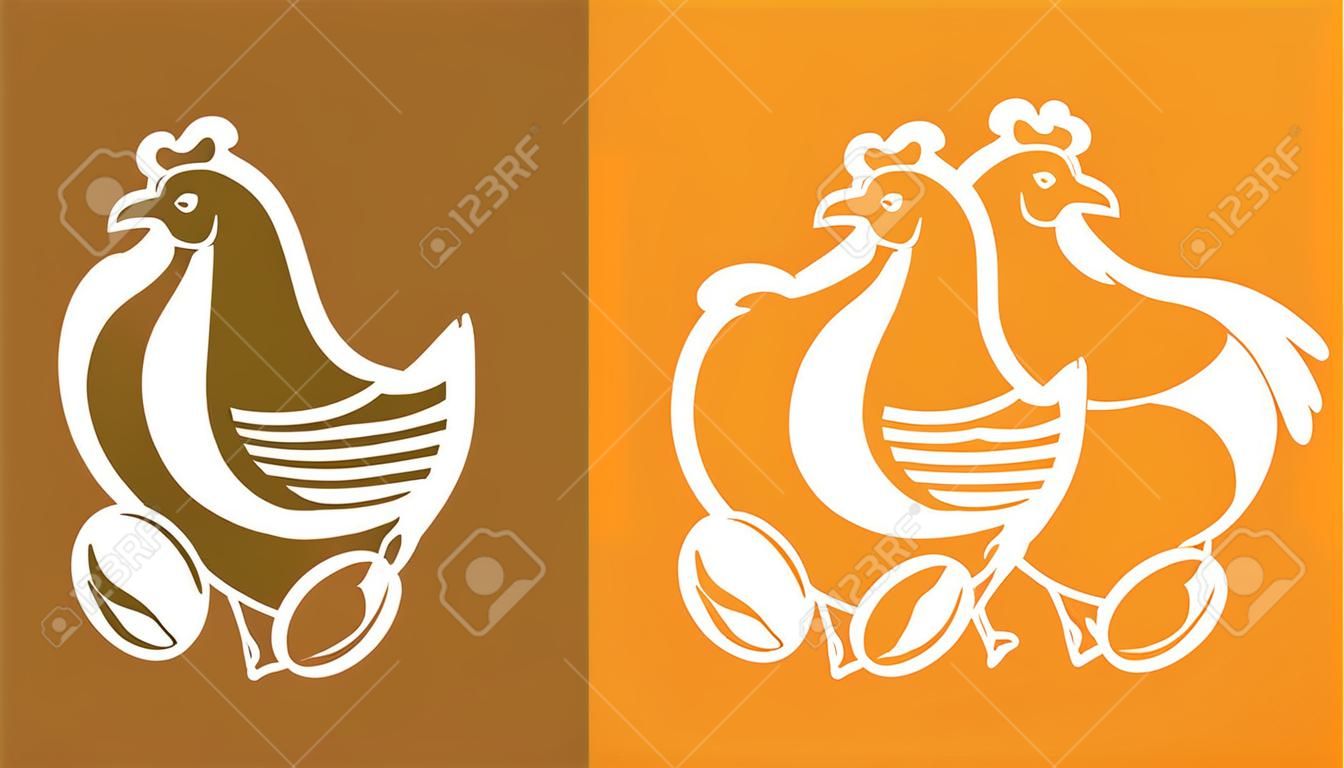 Chicken with eggs. Hen symbol or logo vector