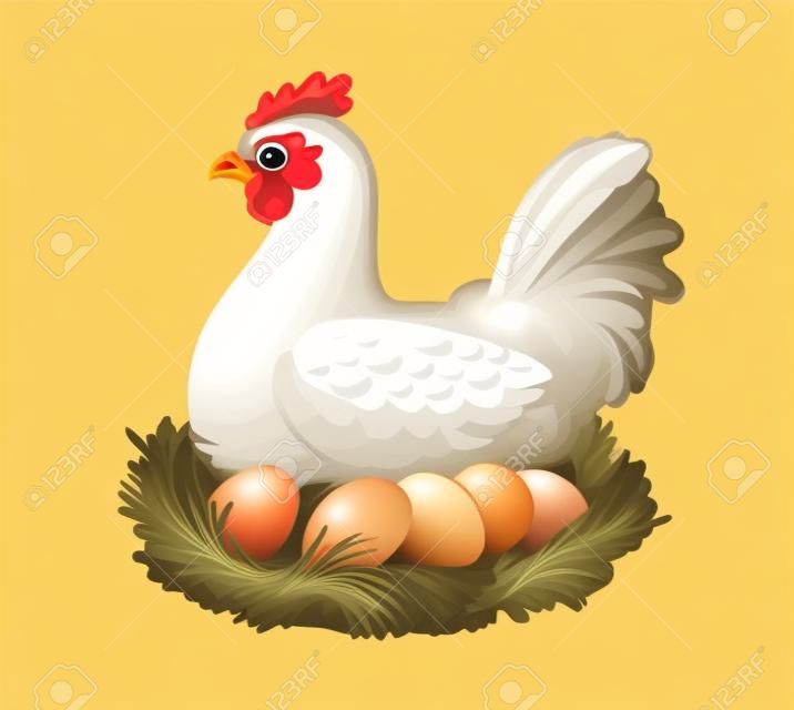 Ferme de poulet avec des oeufs. Illustration vectorielle de poule et oeufs