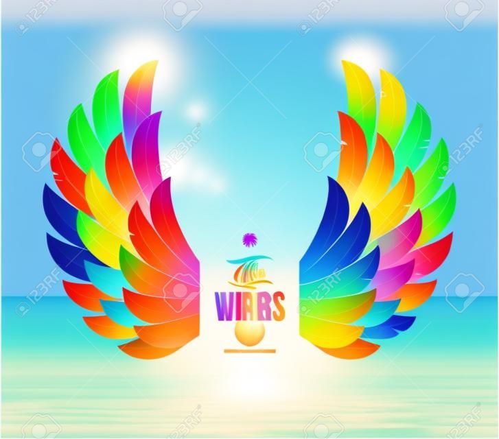 Abstract vector illustration - colorful wings on a tropical sea shore