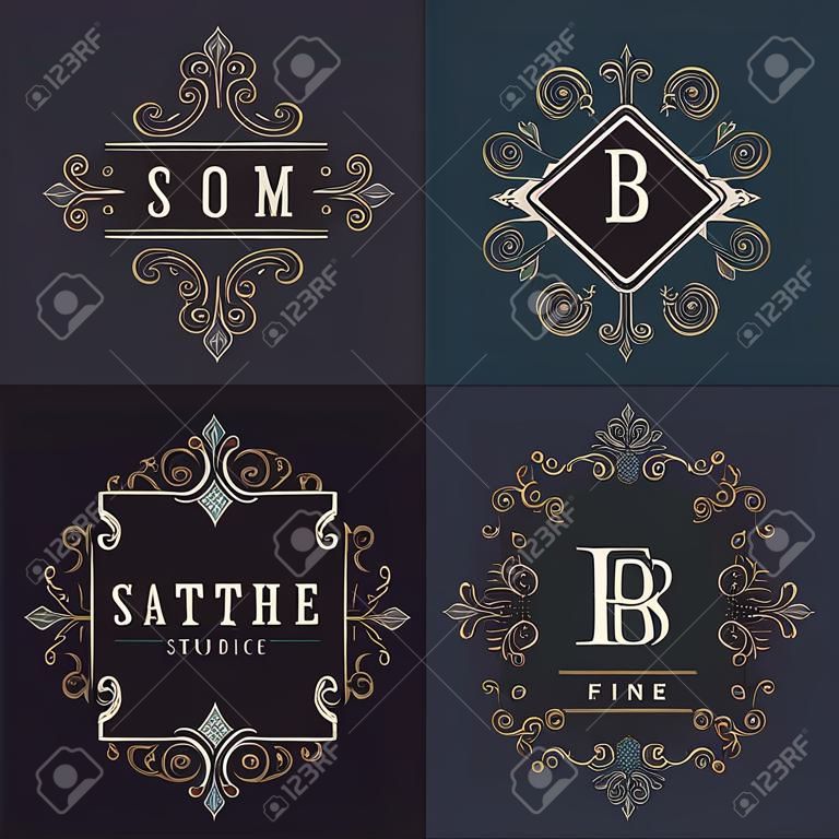 Set of monogram  template with flourishes calligraphic elegant ornament elements. Identity design with letter for cafe, shop, store, restaurant, boutique, hotel, heraldic, fashion and etc.
