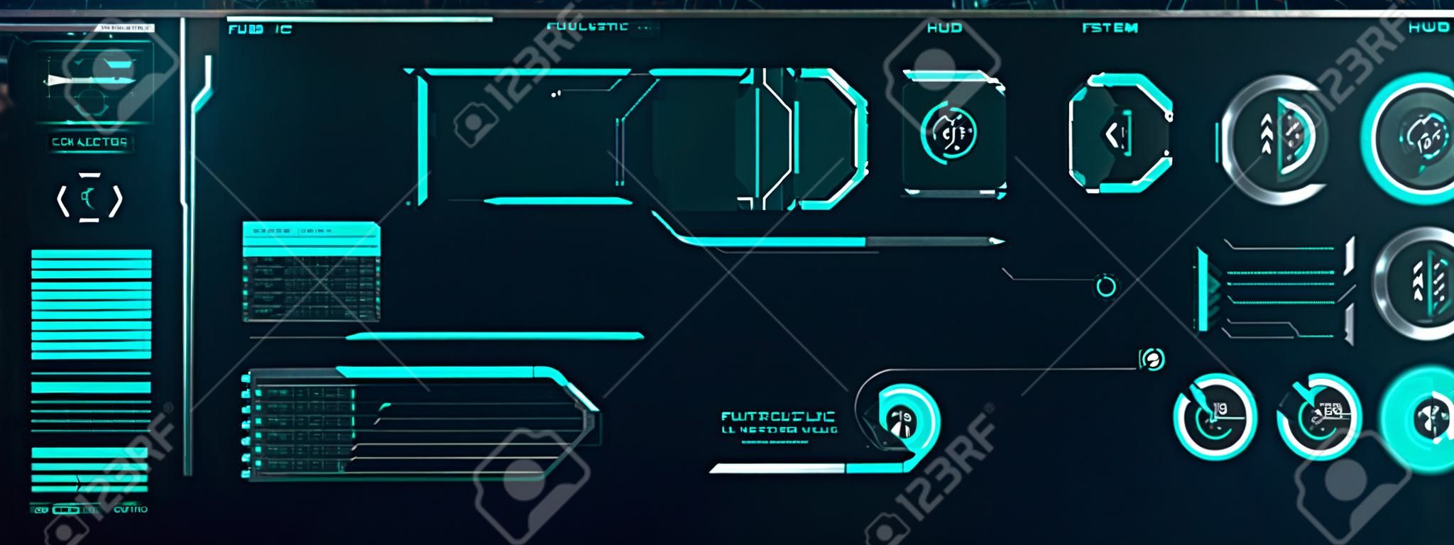 Futuristic Vector HUD Interface Screen Design. Digital callouts titles. HUD UI GUI futuristic user interface screen elements set. High tech screen for video game. Sci-fi concept design.