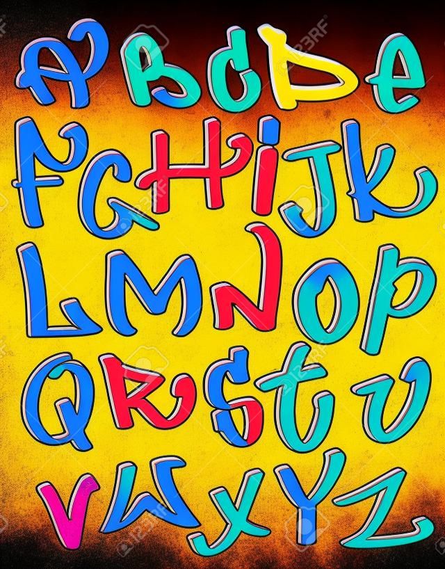 Graffiti alfabeto fuente, las letras abc