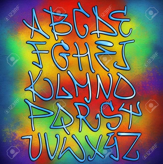 Graffiti litery alfabet. Hip hop typu grafitti projekt