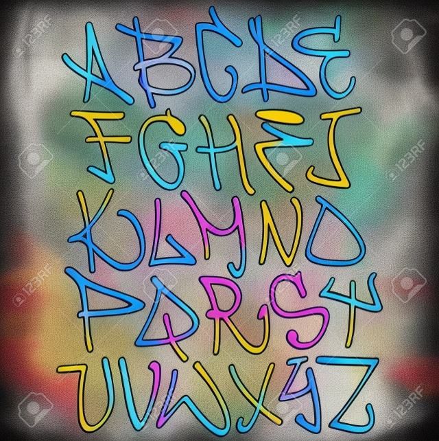 Graffiti font Buchstaben des Alphabets. Hip-Hop-Typ grafitti Design