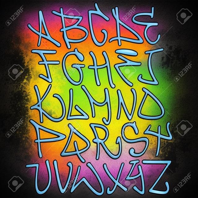Graffiti letras del alfabeto fuente. Hip hop tipo de diseño grafitti