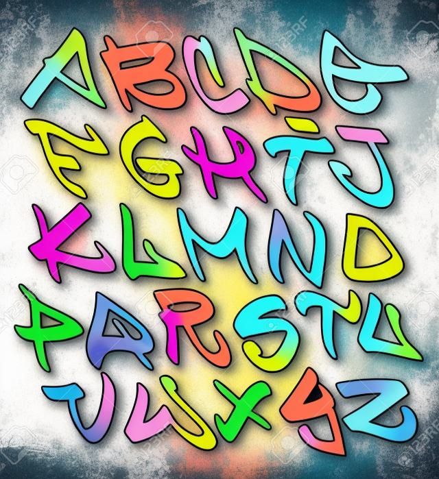 Lettere dell'alfabeto font graffiti. Tipo di graffiti da hip hop