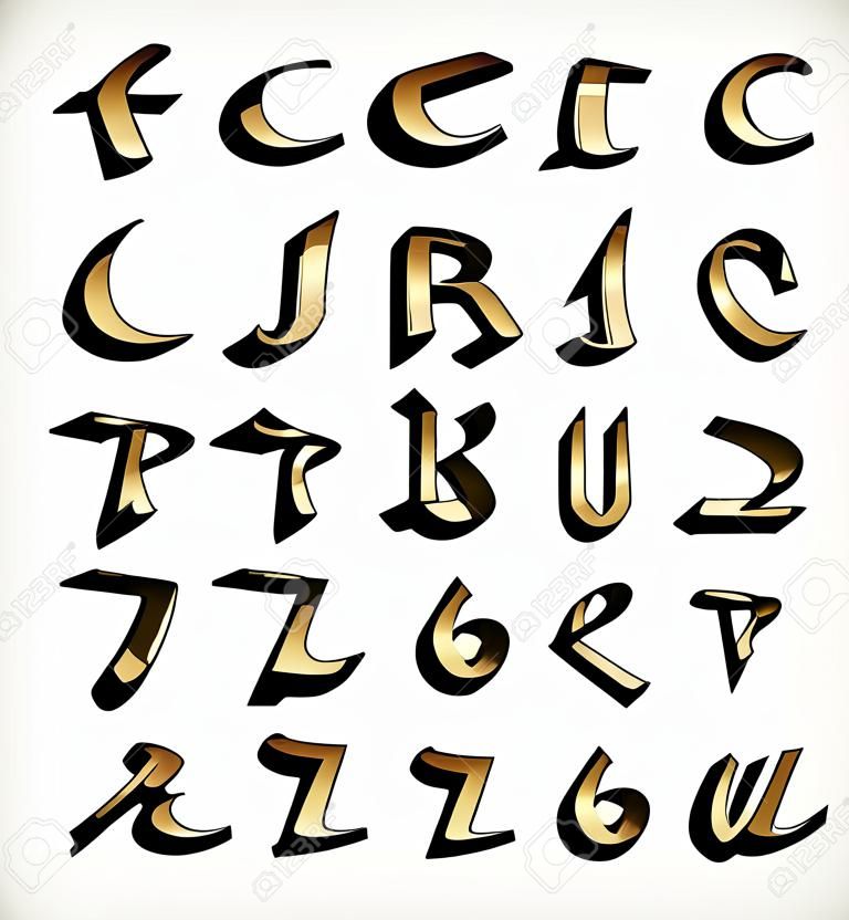 Graffiti yazı tipi alfabe harfleri. Hip tipi grafitti tasarım hop