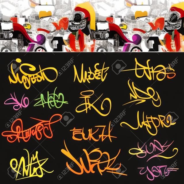 Graffiti font-Tags urban illustration set Hip hop art design