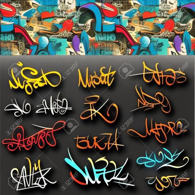 Graffiti dei font tag urbano illustrazione set Hip hop art design