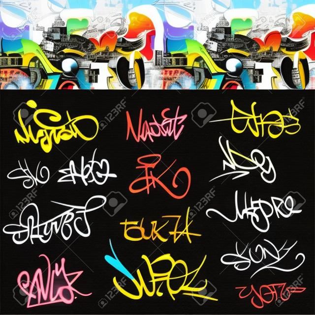 Graffiti font-Tags urban illustration set Hip hop art design