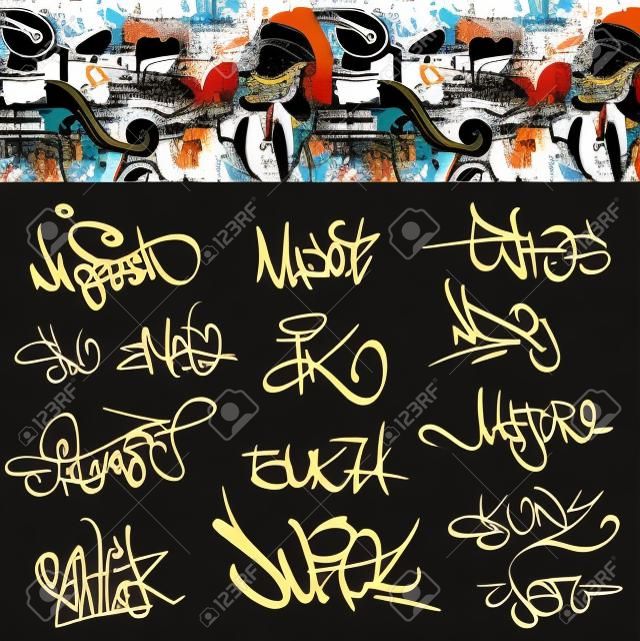 Graffiti dei font tag urbano illustrazione set Hip hop art design