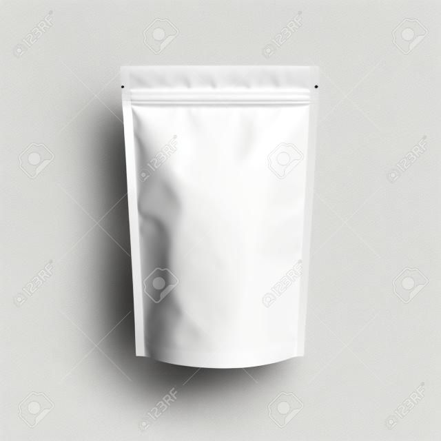 Blanke Foil Food Or Drink Bag Verpakking met klep en afdichting. Blanke Foil plastic zak koffiezak. Verpakking template mockup collectie. geïsoleerd op transparante achtergrond. Vector illustratie.