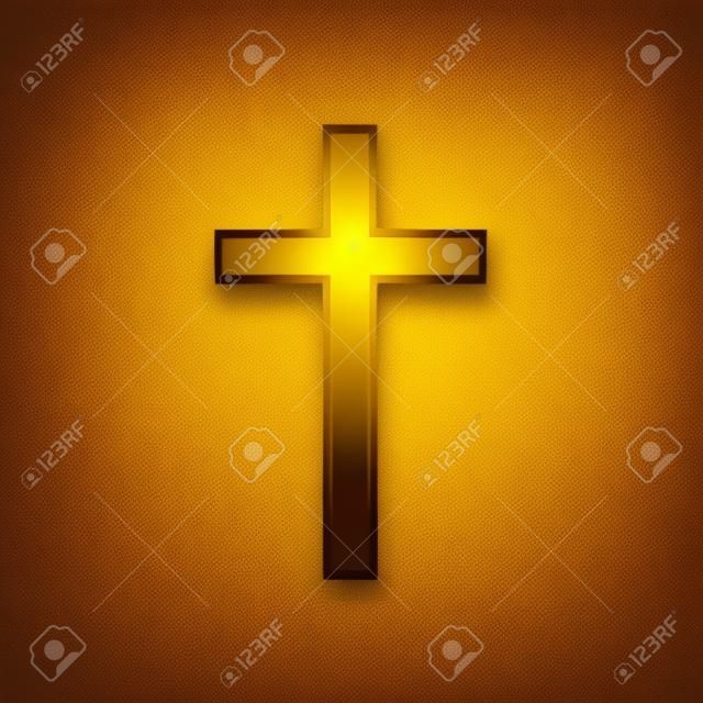 Goldenes christliches Kreuz. Realistisches Kreuz auf Hintergrund isoliert. Vektor-Illustration.
