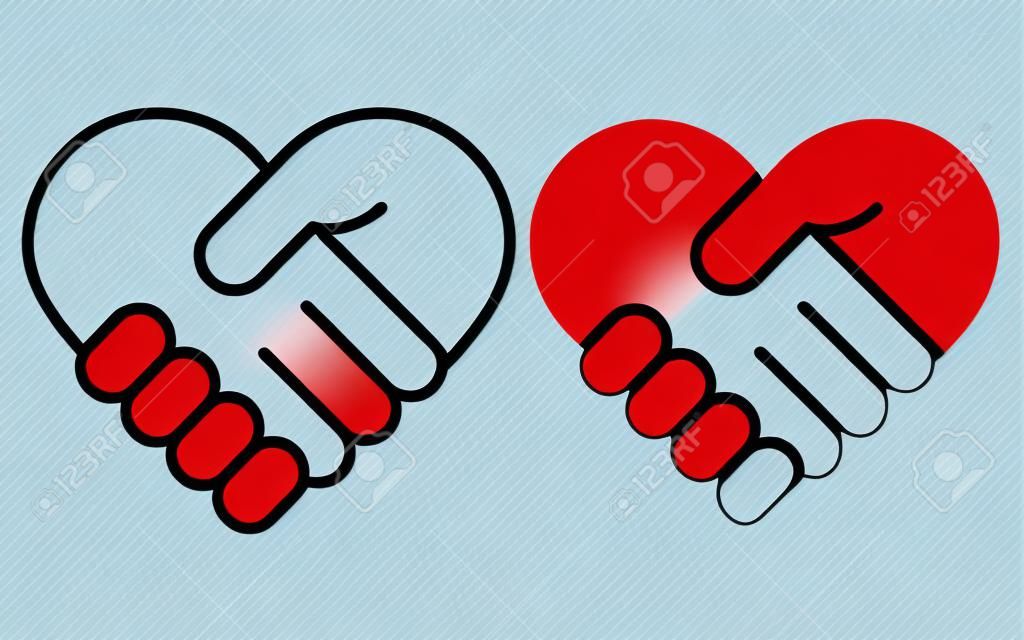 Ikona uścisk dłoni w kształcie serca. ilustracja wektorowa. odcinek 10.