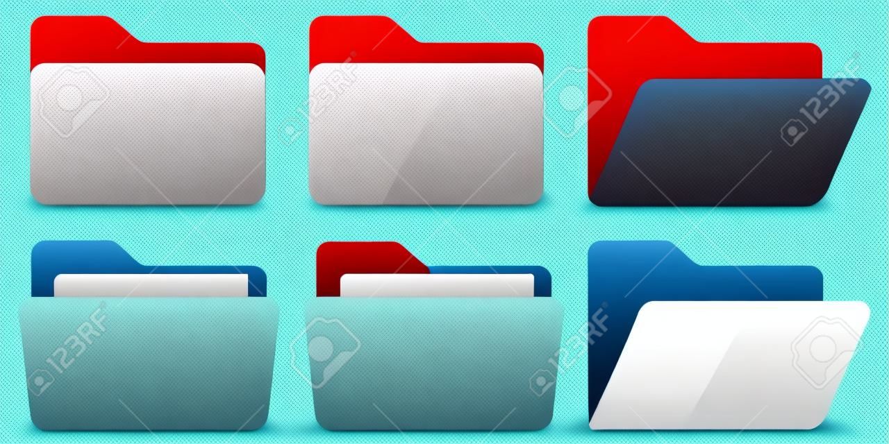 File folder icon set. Open folder and close folder with documents. vector illustration. Eps 10.