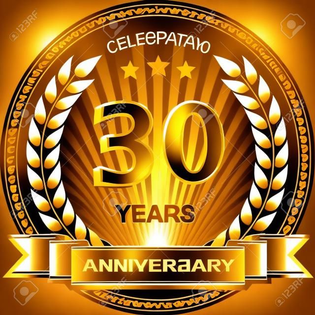 30 years anniversary vector golden design background for celebration, congratulation and birthday card