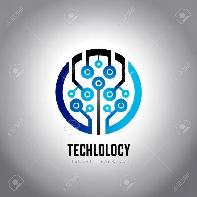 技術 - コーポレート ・ アイデンティティのベクトルのロゴの概念図。抽象的なチップのロゴ看板。ネットワークのロゴ看板。インターネットのロゴ看板。Web のロゴ看板。ハイテクのロゴ。ベクトルのロゴのテンプレート。デザイン要素。