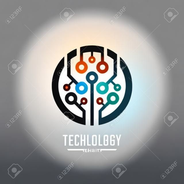 技術 - コーポレート ・ アイデンティティのベクトルのロゴの概念図。抽象的なチップのロゴ看板。ネットワークのロゴ看板。インターネットのロゴ看板。Web のロゴ看板。ハイテクのロゴ。ベクトルのロゴのテンプレート。デザイン要素。