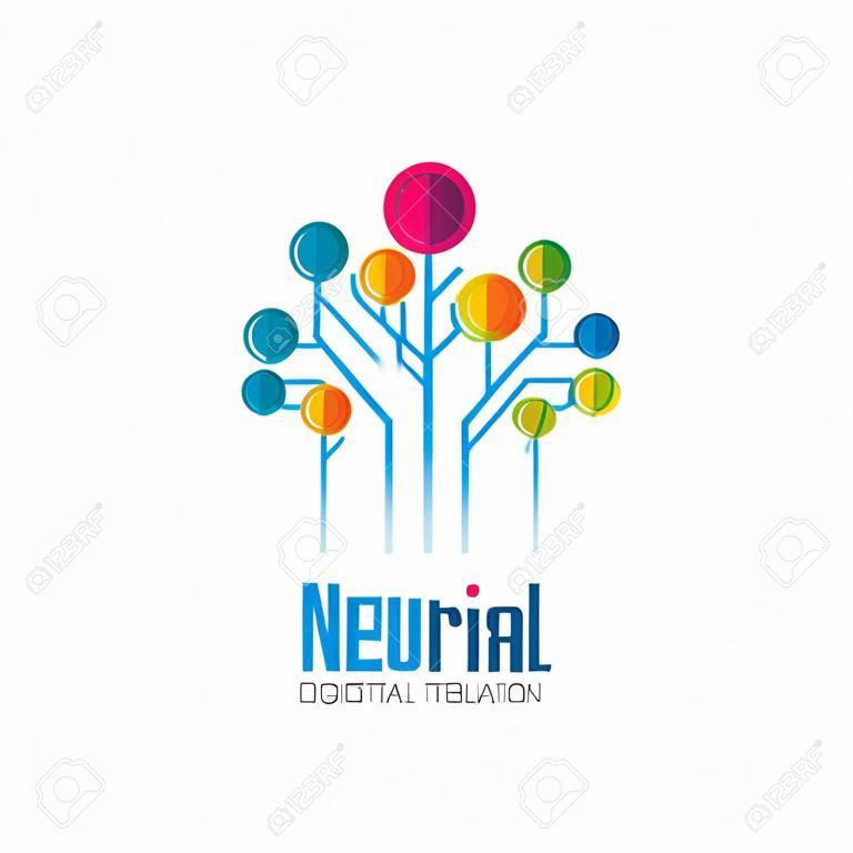 神経デジタル - ベクトルのロゴの概念図。ネットワーク ツリーのロゴ看板。コンピューター テクノロジーのロゴ。ベクトルのロゴのテンプレート。