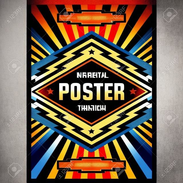 Vertical poster template in heavy power style. National patriotism freedom art deco banner. Graphic design layout. Music concert rock concept vector illustration. Geometric abstract background.