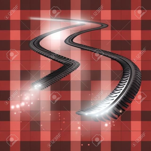 Tire tracks.  Vector illustration on checkered background