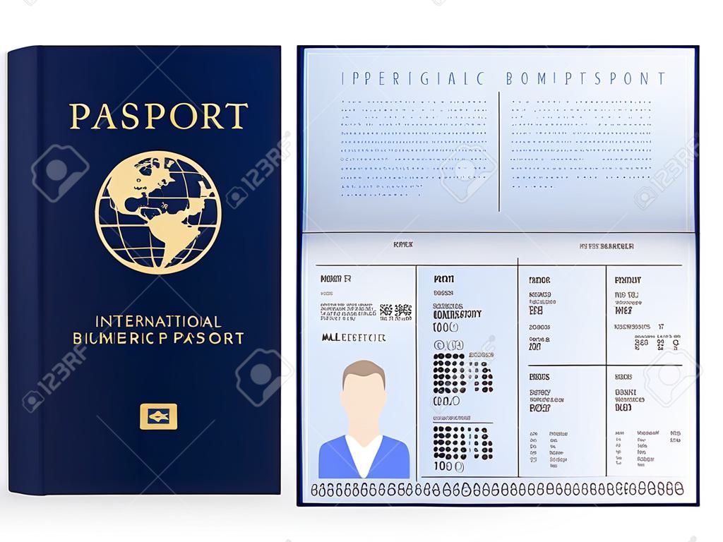 국제 남성 생체 인식 여권 소책자 및 표지 템플릿