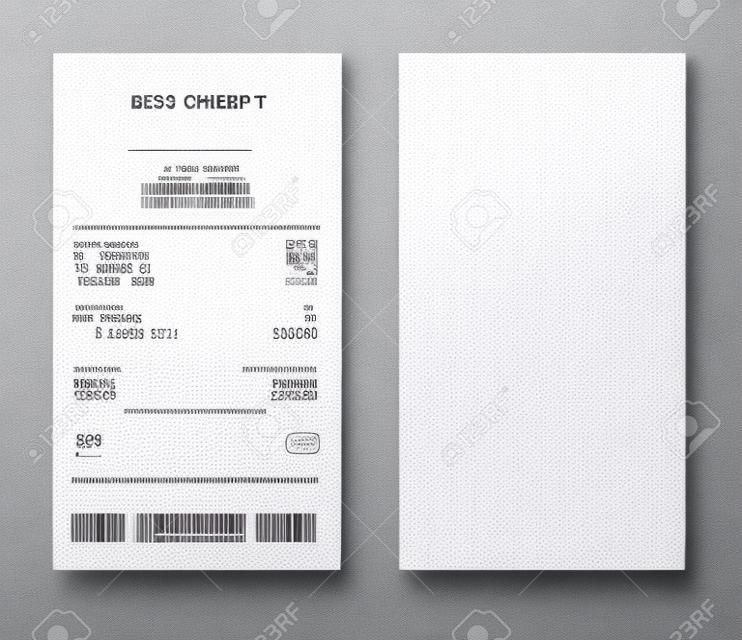 Template of a white paper receipt. Blank check from a shop, supermarket or restaurant