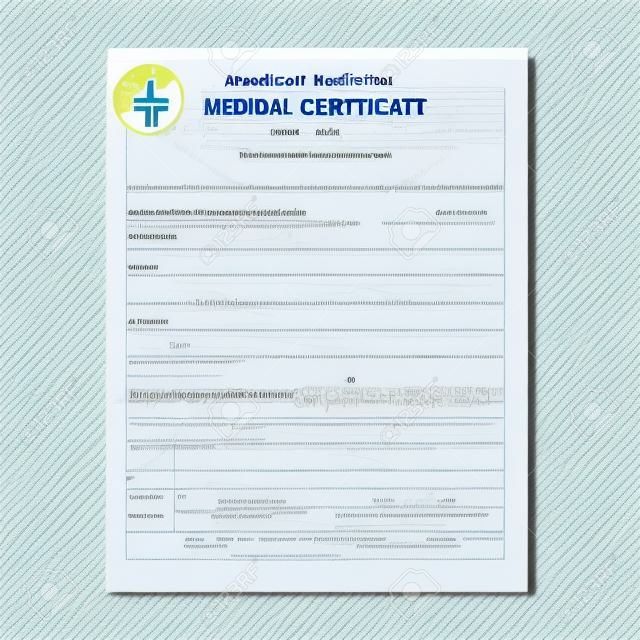 Formulario de certificado médico. Plantilla de almohadilla de licencia por enfermedad.