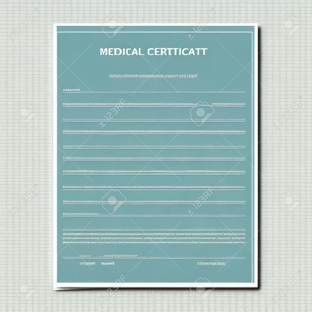 Formulário de certificado médico. Modelo de almofada de licença doente.