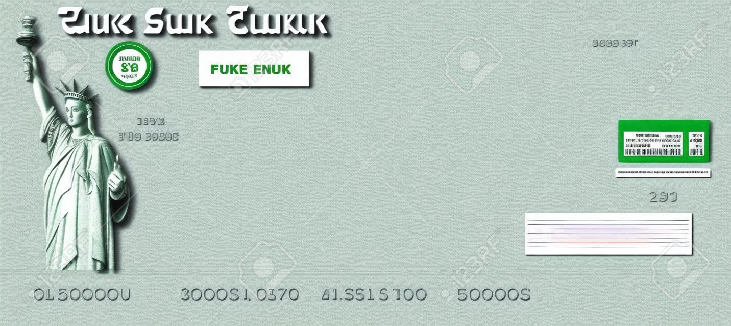 Blank stimulus check template. Fake money bank cheque mockup
