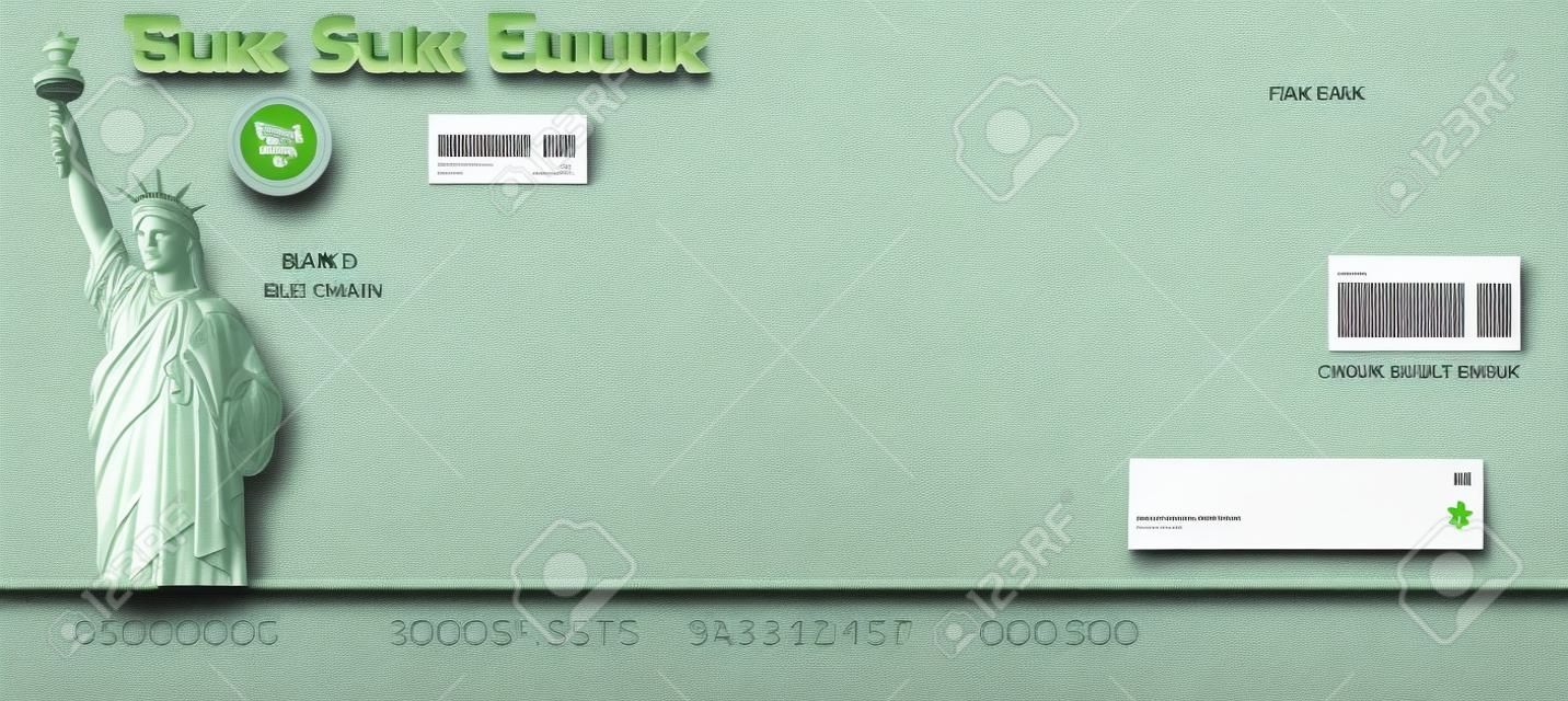 Blank stimulus check template. Fake money bank cheque mockup