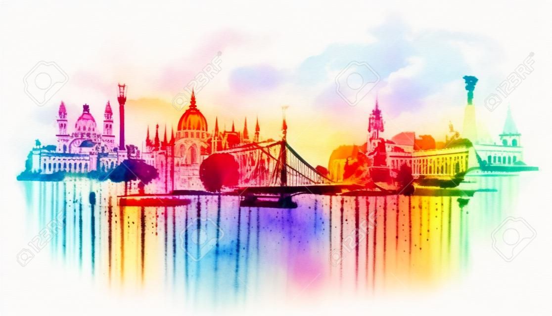 BUDAPEST ciudad acuarela ilustración