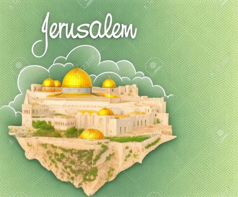 vector hand tekening vliegend land JERUSALEM stad