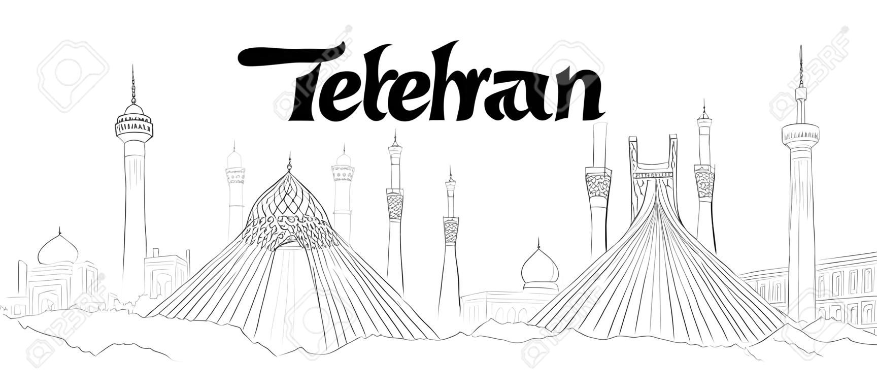 Tehran CITY city vector panoramic hand drawing illustration