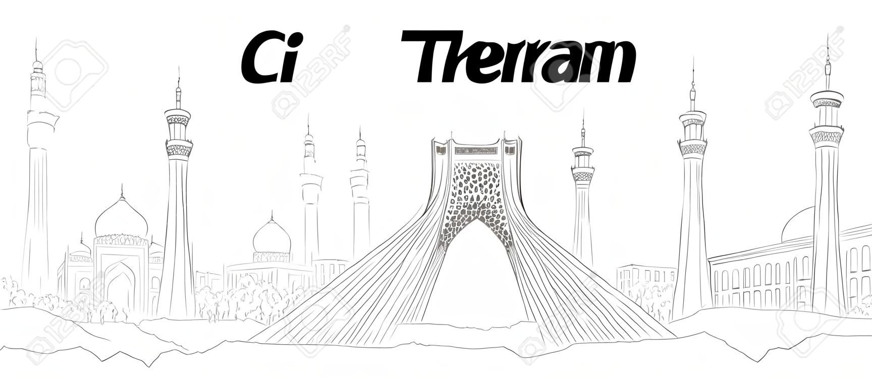 Tehran CITY city vector panoramic hand drawing illustration