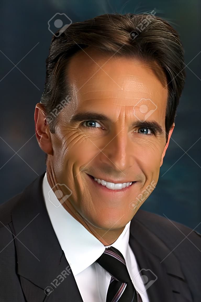 Headshot d'homme d'affaires d'âge moyen vêtu d'un veston et une cravate souriant.