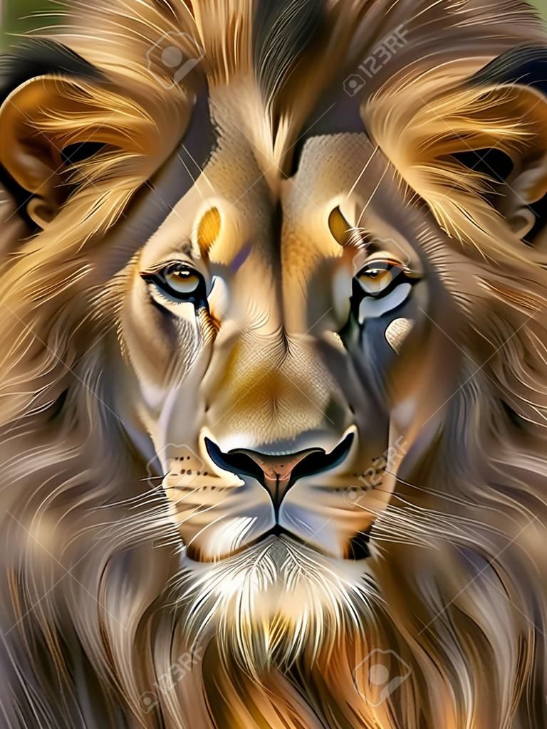 Zbliżenie piękny portret lwa afrykańskiego