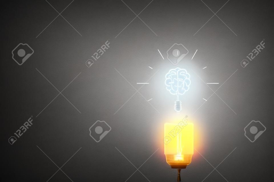 Burning lightbulb with brain icon on it
