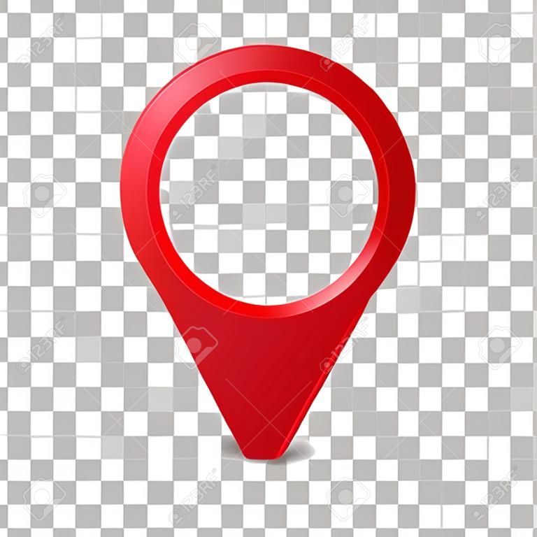 Realistic 3d pointer of map. Red map marker icon in vector.