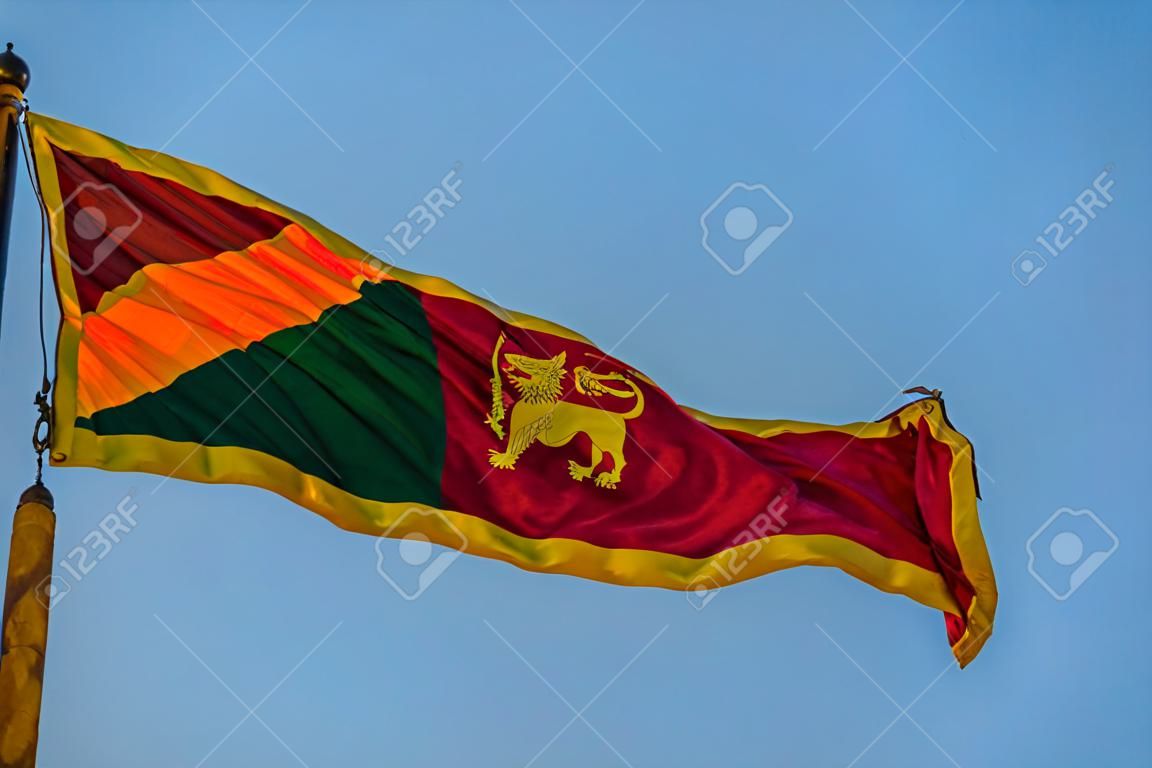 Srilankan flag flying high in Galle Face, Colombo, Sri Lanka
