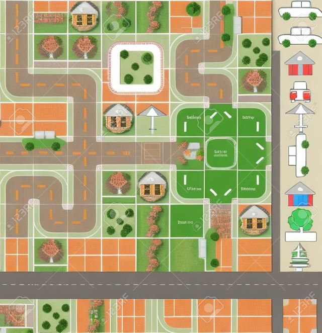 Map / Layout of the streets of a small town. It is easy to edit and change the location map