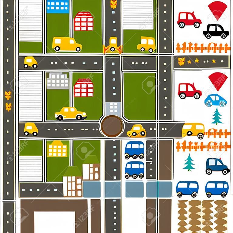 一个小城镇的街道布局图，很容易编辑和改变位置图。