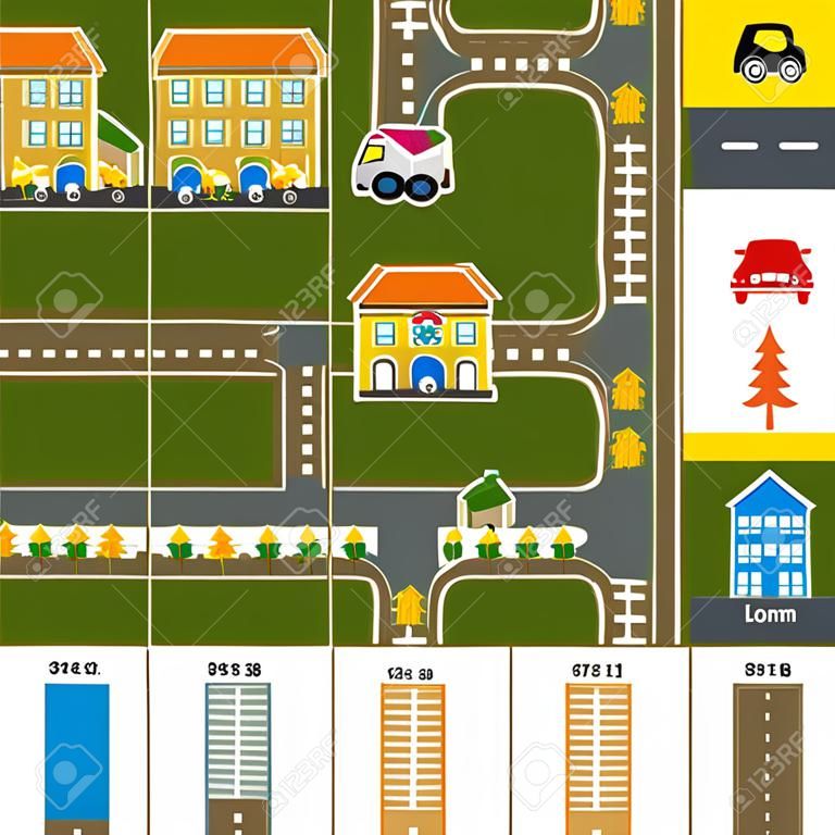 一个小城镇的街道布局图，很容易编辑和改变位置图。