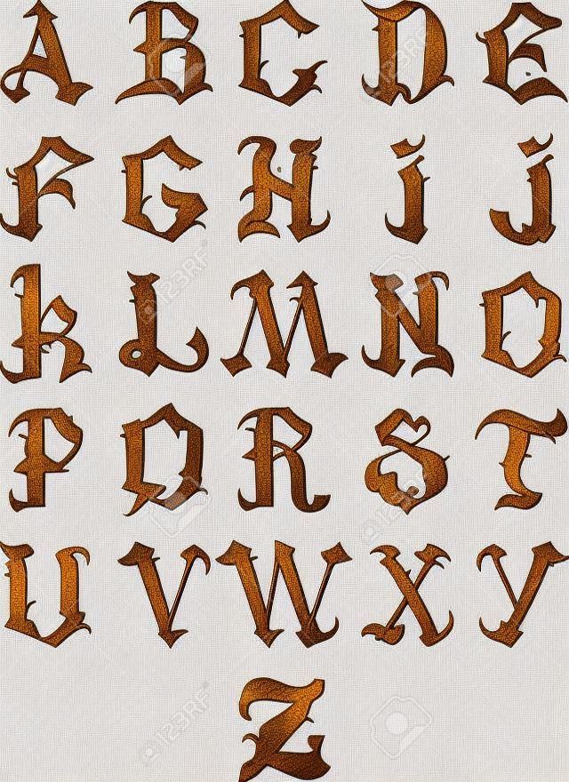 schönen gotischen Buchstaben des Alphabets auf einem weißen Hintergrund