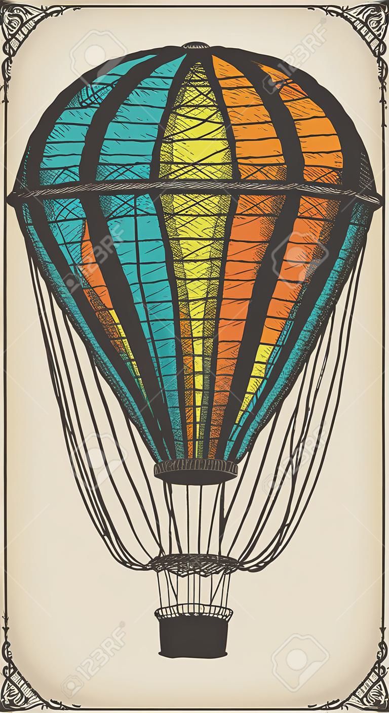 Retro gekleurde heteluchtballon op vintage beige achtergrond