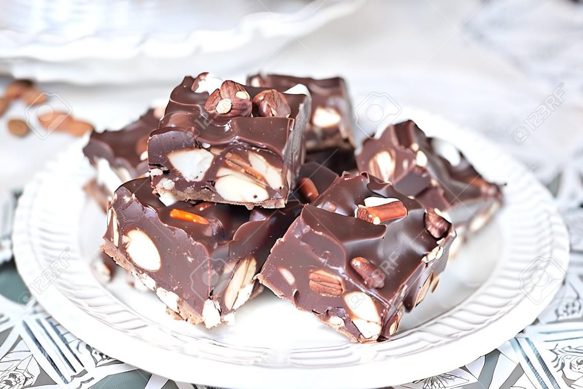Rocky road fudge with marshmallow and nuts