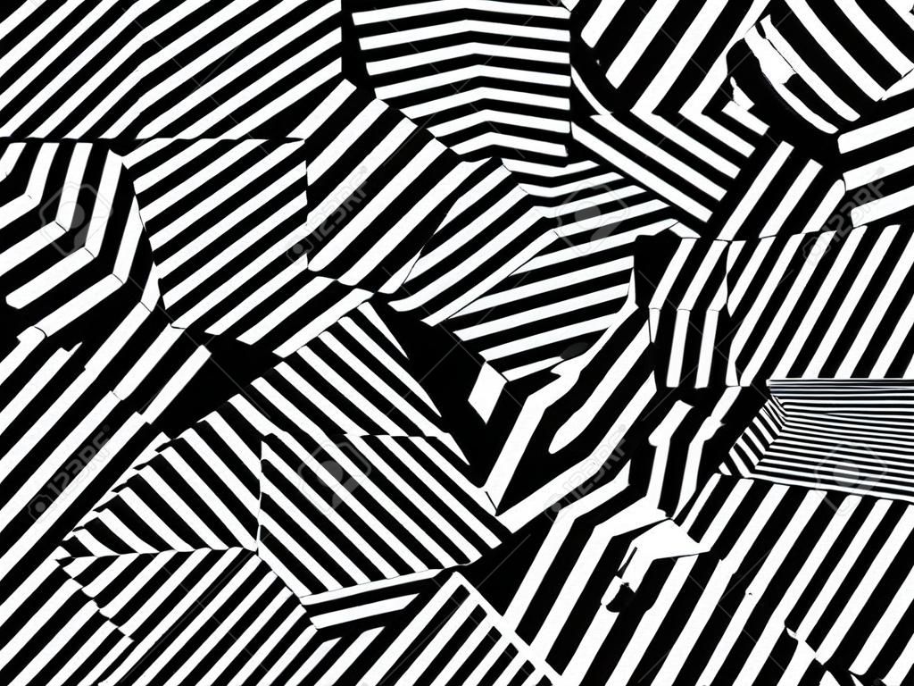 Abstrakte schwarze und weiße gestreifte optische Täuschung . Dreidimensionale geometrische Formen Muster Illustration