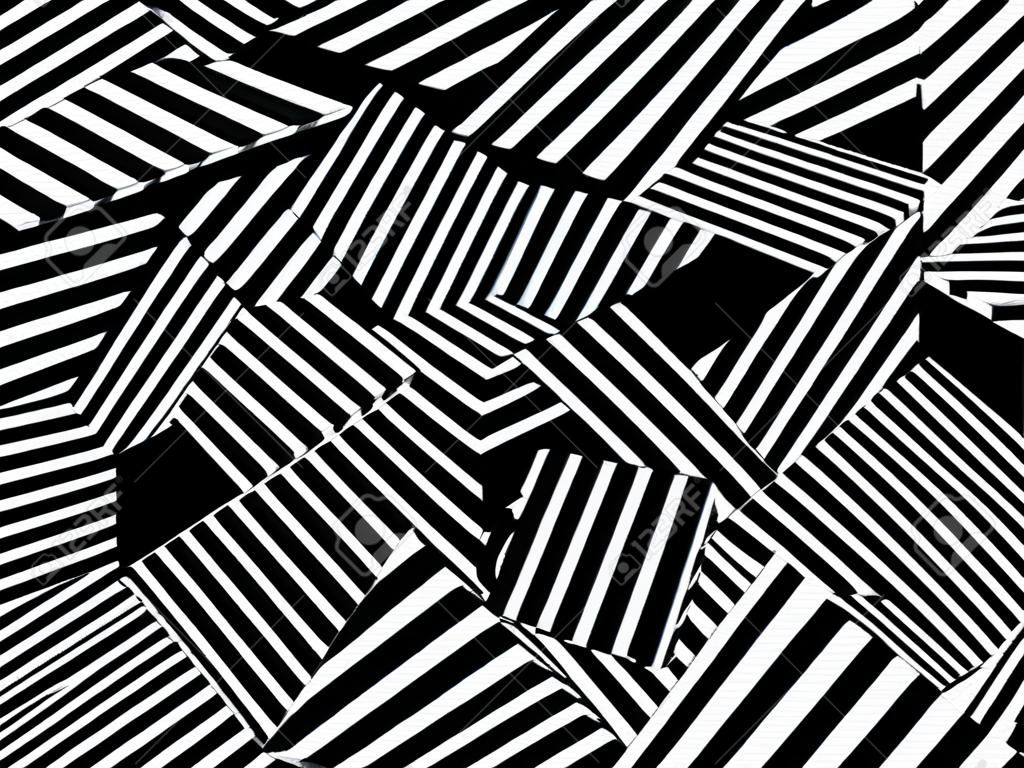 Abstrakte schwarze und weiße gestreifte optische Täuschung . Dreidimensionale geometrische Formen Muster Illustration
