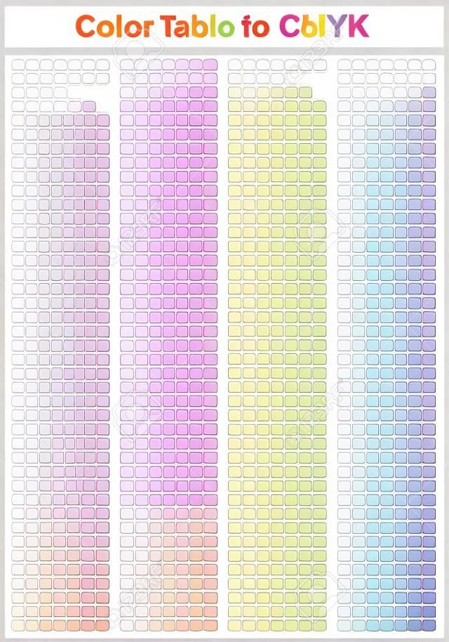 Таблица цветов Pantone в CMYK. Пробная цветная печать страницы. Иллюстрация CMYK цветов для печати. Векторная цветовая палитра